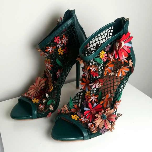 Zara - Green Floral Mesh Heels - Picture 7 of 15